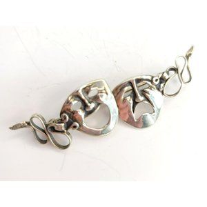 Sterling Silver Theatrical Masks Pin Brooch Ribbon Marked Ct561